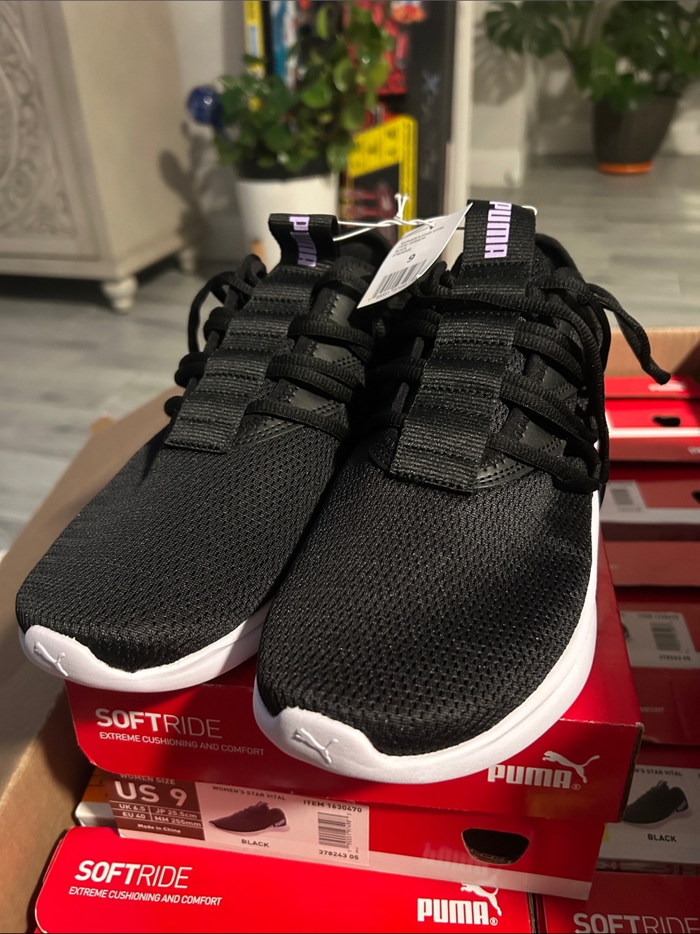 Puma Black Knit Slip-On Sneakers with White Soles
